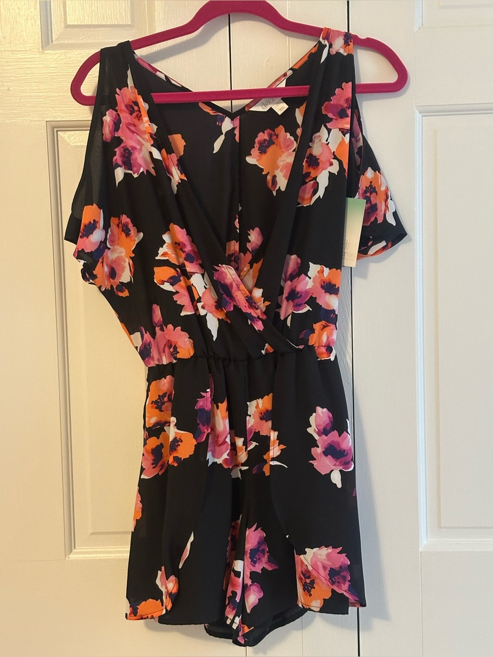 Decree Pink and Black Floral romper xs